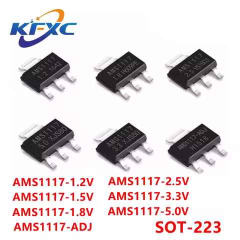 20PCS Regulador de tensão IC, AMS1117, AMS1117-3.3V, AMS1117-2.5V, AMS1117-1.8V, AMS1117-1.5V, AMS11