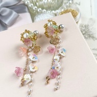 婚嫁首飾/垂墜式耳環/14K包金珍珠米珠耳環/ 裙褂耳環/新娘耳環