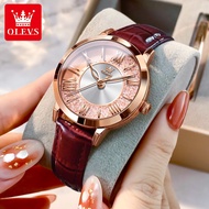 OLEVS Jam Tangan Perempuan Original Waterproof Minimalist Leather Fashion Casual Pink Diamond Ladies