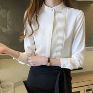S-2XL Ynez 3Dline Chiffon Blouse 雪纺衬衫女线条立领不对称风格长袖OL职业衬衣