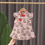 Chinese Style Children Girl Qipao Skirt Summer Clothes Baby Full Printe Pattern Dress Kids Sport Tod