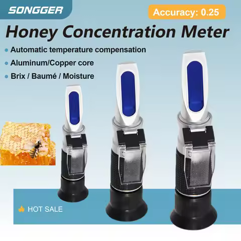 Portable Honey Concentration Refractometer with ATC Brix Moisture Baume Tester for Beekeeping Honey 