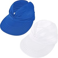 Sun Hats for Women Wide Brim Summer Hat with UV Protection Beach Sport Golf Sun Visor Cap with Ponytail Hole White Bule