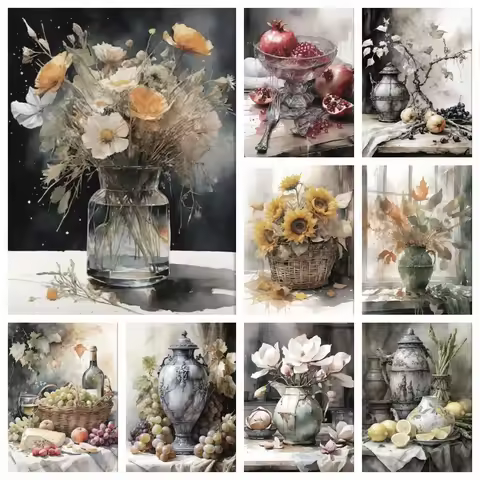 Diamond Painting Stitch DIY Mosaic Vintage Guava Fig Fruit Still Life Aesthetic Antique Vase Embroid