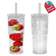 Glass Iced Coffee Cup With Lids and Straws，24 OZ High Borosilicate Glass Tumbler for Water Smoothie 