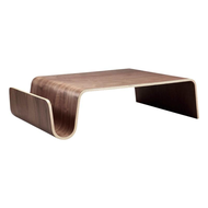 Modern Curved Wood Coffee Table Square Minimalist Center Table Living Room Accent Sturdy Design