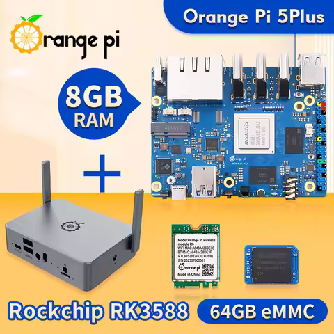 Orange Pi 5 Plus 8GB Ram + 64GB Emmc + R6 WIFI Module + Case Development Board RK3588 M2.0 Orange Pi