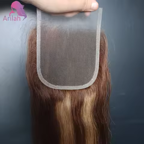 P4/27 4x4 Lace Closure Highlight Straight Human Hair Closure Pre-Plucked 10-22 Inch Brazilian Virgin