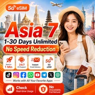 Asia 7 countries eSIM 5G High speed  1-30 Days 500MB-15GB Unlimited Data Southeast Asia eSIM