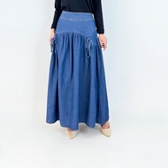 Soft Jeans Aline Umbrella Skirt Length 98cm Fit XL Lezahrasignature Long Skirt Denim Ribbon