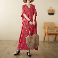 Oladivi Fashion Floral Printed Plus Size Bohemian Long Dress Women Summer New Short Sve Casual Loose