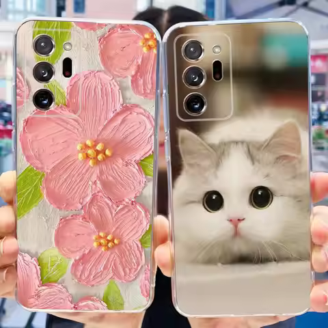 Case For Samsung Galaxy Note 20 Ultra 5G Note20 Cute Flower Cat Painted Soft Silicone TPU Cover For 