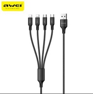 awei CL-129 4-in-1 Charing Cable USB Fast Charging Wire Lightning Type C Micro 4 in 1 Type-C iPhone Universal Support Apple Fast Charge Quick Charge Cord 1.5 Meter 2.1A Durable Unbreakable 150cm AWEI CL 129 原裝行貨4合1通用高速傳輸充電線高速線手機叉電線快差線急差線快充線一拖四分掐線全新 1.5m