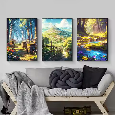 Spectacular Views Wildflower Field Poster Scenic Nature Mountain Valley Spring Summer Landscape Canv