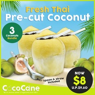 [CocoCane] 3 x Fresh Thai Pre-Cut Coconut | 1+1 Thai Coconut Ice Cream | 100% Pure Sugarcane Juice
