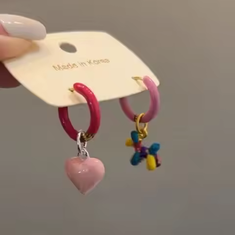 Colorful Drip Oil Love Balloon Dog Pendant Earrings for Women