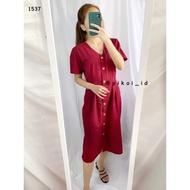 DR017 Dress imlek merah dress katun linen wanita busui kancing cny sin