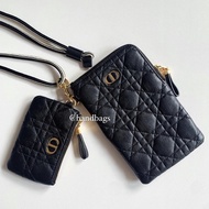 DIOR CARO 黑色 小牛皮 金扣 藤格紋 CD Logo 多功能 手機包 子母包 S5036UWHC