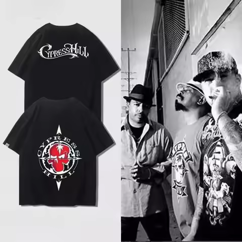 Camiseta Cypress Hill West Coast Band T-Shirt Men's Summer European Vintage Cotton Short Sleeve O-ne