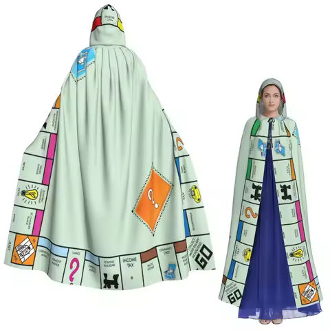 Board Game Board- Monopoly Long Hooded Cloak Witch Medieval Costume Cosplay Cape HalloweenParty Adul