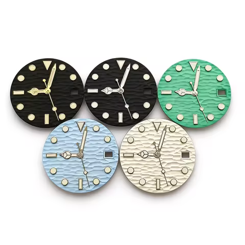 28.5mm Ocean Wave Texture Watch Dial Hammered Pattern Embossed Sculpture Lume For Seiko NH35 Automat