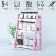 RAK KAYU SERBAGUNA MEDIUM 3 SUSUN PINK / RAK BUMBU DAPUR  3 TINGKAT  PINK AESTHETIC