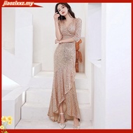 [40-80kg] Sequin dress Woman Three-Quarter Sleeve Long dinner dress gown petite dress 晚礼服 女 晚宴 禮服 宴會