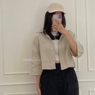KEMEJA Linen Pocket Crop Shirt - Linen Crop Outer Shirt - Oversized Linen Shirt - Women's Shirt