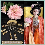 ♞,♘Antique Hair Accessories Combination Hanfu Simulation Peony Hairpin Hair Comb Accessories Tang Style