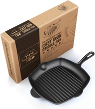 Pre-Seasoned Cast Iron Skillet - 26cm Cast Iron Grill Pan w/ Cooking Ridges - Camping Accessories for Cooking - Home &amp; Kitchen Accessories 26cm One