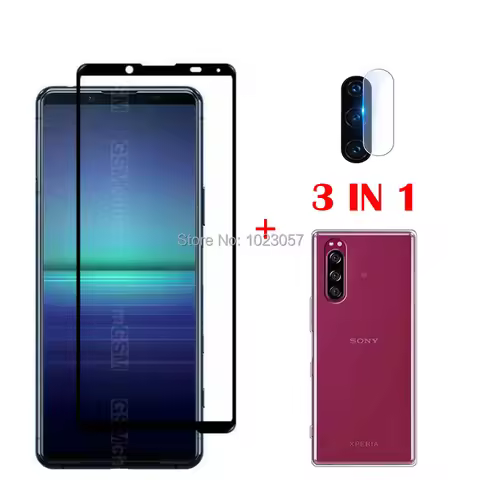 3in1 Soft Case + Camera Tempered Glass On For Sony Xperia 5 ScreenProtector Glass For Sony Xperia 5 