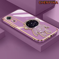 CHENYYKA Casing Ponsel untuk OPPO A17 A17K A9 2020 A5 2020 A31 A8 A59 F1s A54 A55 Case pola astronot indah Casing HP pelapisan permukaan batas baru Gel silika Softcase wadah Phone Stands lensa kamera Kesing