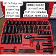 3/8" DR. 46PCS / SET IMPACT SOCKET SET AF/MM 6-22MM / 1/4"-3/4"