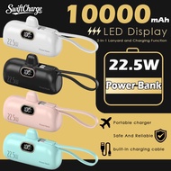 【3C】10000mAh Mini Power Bank with Built-in Type-C Port and iOS Charging Cable, Portable Capsule Desi