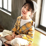 SOLANNA เสื้อผ้าเด็กผญ เสื้อลายสก๊อตสาว ดีไซน์ลายสก๊อตแฟชั่นเกาหลี เสื้อเชิ้ตลายสก๊อตหลวมผ้าฝ้ายบริส