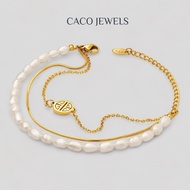 CACO Freshwater Rice Pearl Layered Bracelet 18K Gold Plated on Titanium Steel "Bless (Bracelet)" (1 