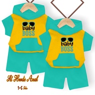 set hoodie anak laki laki baby boss terbaru setelan baju tangan pendek celana pendek usia 1-5 tahun