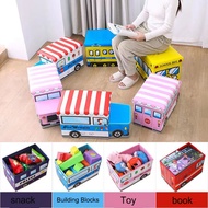 Cartoon style Car Storage Box Chair Kids Stool Ottoman Foldable Storage Box Storage Bus Children Toy