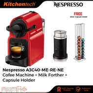 [BUNDLE] Nespresso A3C40-ME-RE-NE Inissia Ruby + Aeroccino 3 Milk Forther + [Capsule Holder *RANDOM COLOR*]