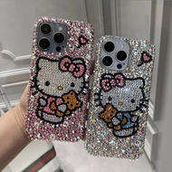 Fashion Bling Diamond Rhinestones Hello Kitty Hug Bear Cute Creativity Phone Case For iPhone 16 15 1