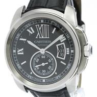CARTIER Calibre de Cartier 鋼質皮革自動男士手錶 W7100014 (外裝仕上げ済み)