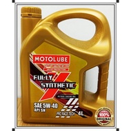 MOTOLUBE Fully Synthetic Petrol Engine oil 5W-40 SN 4L Minyak Hitam Minyak Pelincir kereta