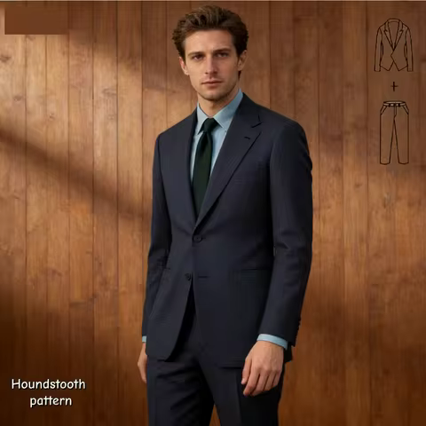 Men's Houndstooth Wool Suit 2-Piece Set Custom-Made Autumn Winter Tern with Jacket And Pants in Beig