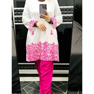XL To XXL baju kurung sulam pink dan putih/ baju kurung modern  bersulam ( Minor defect)