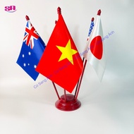 Bộ đế gỗ cắm cờ 5 nước tuỳ chọn các nước theo yêu cầu