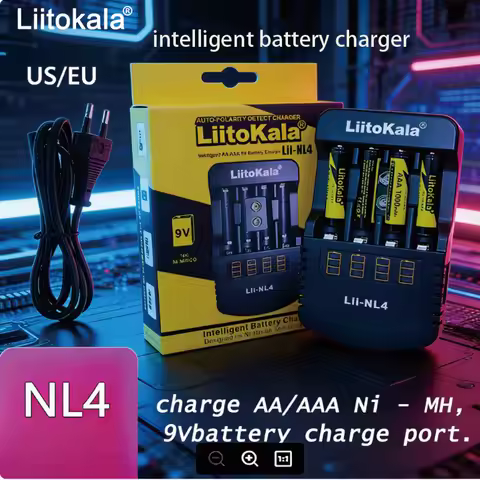 LiitoKala Lii-NL4 1.2V AA AAA 9V Battery Charger Ni-MH Ni-Cd Rechargeable Batteries Wall Desk Chargi