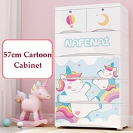 57CM Unicorn Cartoon Cloth Cabinet 5 Tier Drawer Plastic Cabinet With Wheels