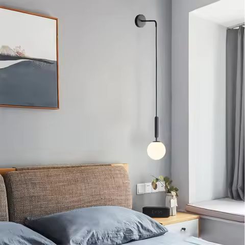 Modern Glass Wall Lamp Scandinavian Wandlamp Bedside Reading Lamp Round applique murale luminaire No