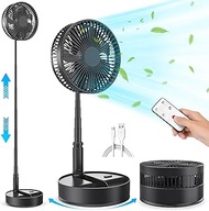 LIPETY Foldable Oscillating Pedestal Fan with Remote, 8" USB C Rechargeable 7200mah Battery Fan Quiet Small Table Fan, Portable Folded Floor Standing Fan for Bedroom Office Camp Travel
