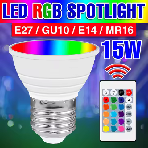15W RGBW LED Light E27/E26 Ceiling Lamp GU10 Colorful Night light E14 IR Remote Control Dimmable MR1